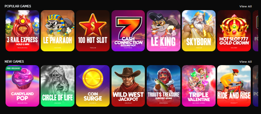 Cat Spins Casino Benutzeroberfläche mit Spielen